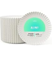 JOLLY PARTY 8.5 inch Paper Plates Uncoated, 400 Count Everyday Disposable Plates, Light-Weight Pa...