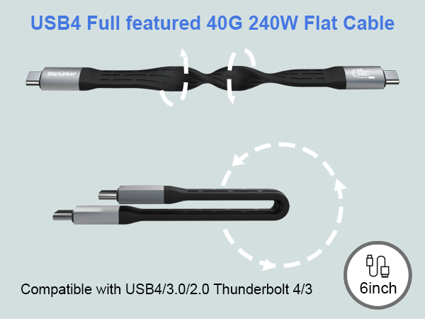 USB4 Full featured 40G 240W Flat Cable