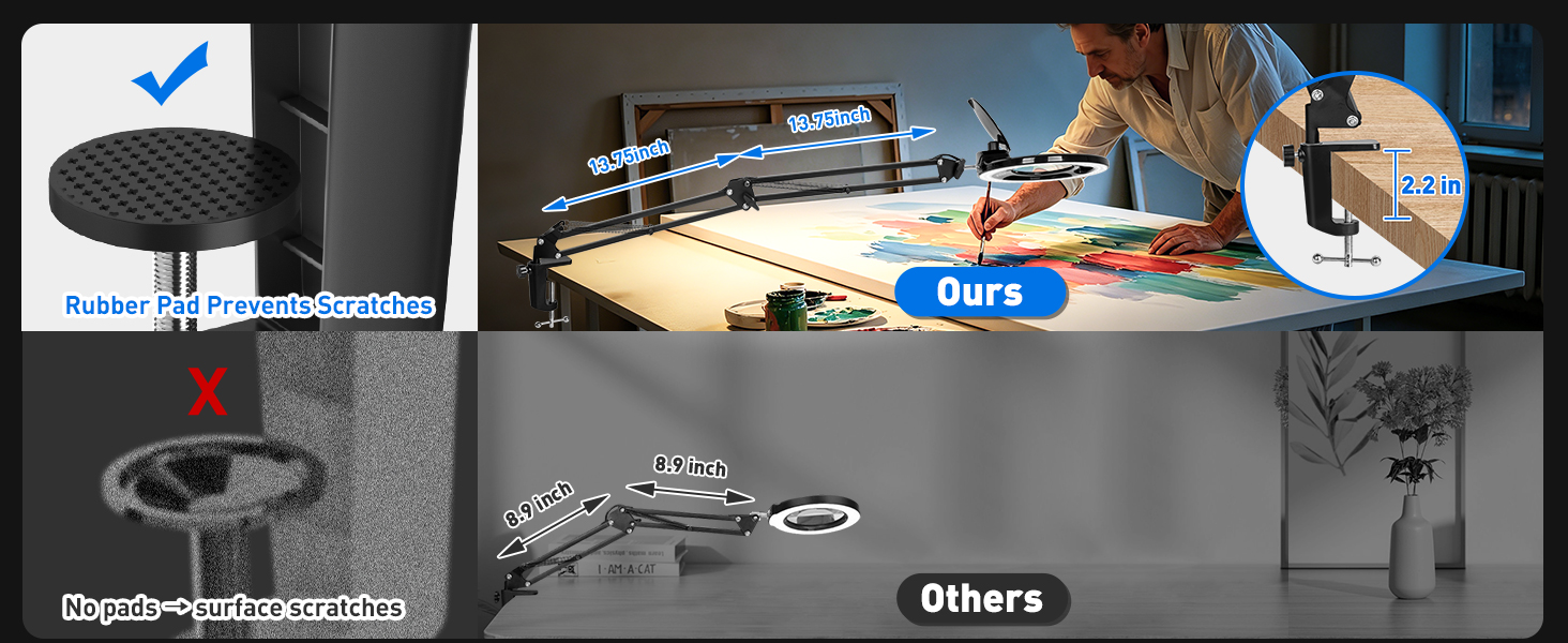 The magnifying lamp arm extend up to 28 inches magnifying glass with light hands free workbench lamp