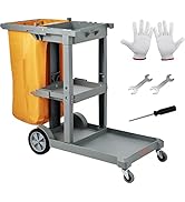 VEVOR Cleaning Cart, 3-Shelf Commercial Janitorial Cart, 200 lbs Capacity Plastic Housekeeping Ca...