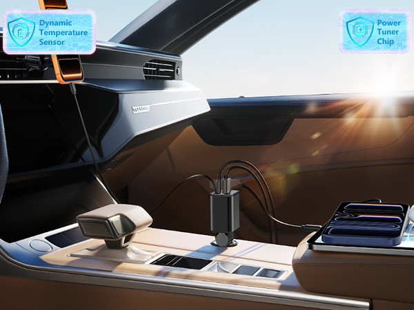 MFi Certified 120W 4-IN-1 Retractable Car Charger USB C PD/QC Type C Fast Charging Cigarette Ligh