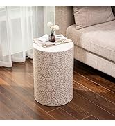 PEMAR Capiz Shell Cylinder Drum End Table Nacre Capiz Shell Side Table Stool Drum Accent Coffee B...