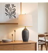 Vortether 24.5" Rustic Ceramic Table Lamp with Pre-Assembled Linen Shade, Single Vintage Farmhous...