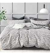 LEMIROE Vintage 100% Cotton Duvet Cover Queen Size,Grey &amp; Taupe Paisley Floral Patterns on Grey, ...