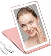 KOOKIN Travel Makeup Mirror with Lights, Lighted Makeup Mirror, Rechargeable, 3 Color Lighting, D...