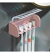 5 Slots Toothbrush Holder Wall Mount with Cover, Self Adhesive Toothbrushes Storage Organizer Per...