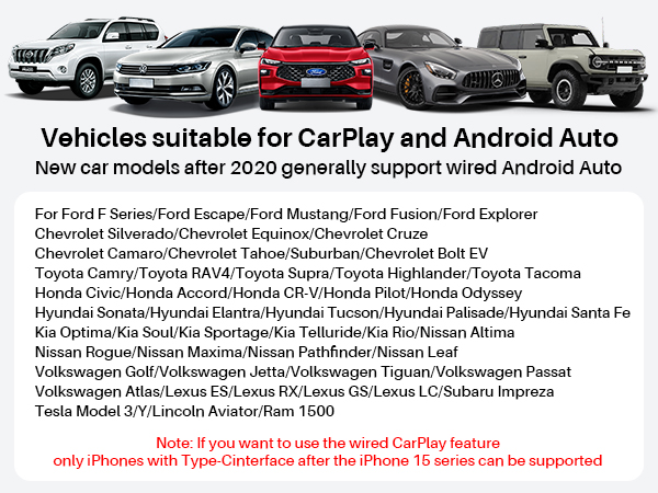 Vehicles suitable for CarPlay and Android Auto