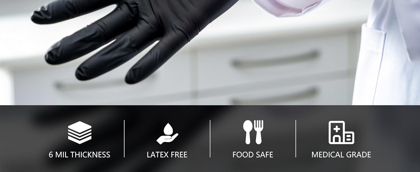 gloves disposable food nitrile prep grade safe cleaning rubber black chemical resistant heavy duty