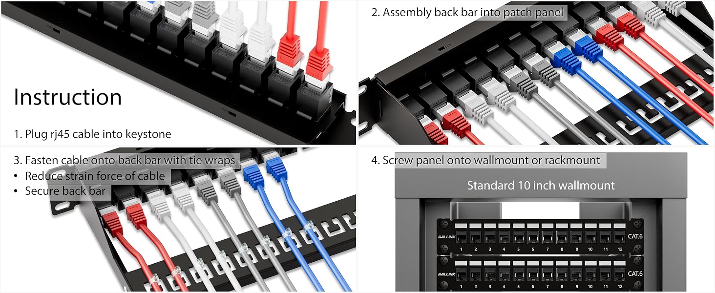 12 Port RJ45 Through Coupler 1U Cat6 Patch Panel