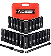 AOBEN 1/2-Inch Drive Impact Socket Set, 29 Pieces, 6 Point, SAE/Metric, (3/8" - 1", 10mm - 24mm),...