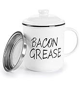 Ceramic Bacon Grease Container Keeper with Strainer, White