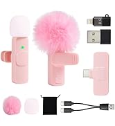 Mini Pink Microphone for iphone Android Phone Tablet ipad PC, Usb C Wireless Lavalier Mic for Vid...