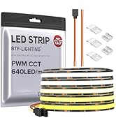 BTF-LIGHTING FCOB CCT COB LED Strip Tunable 2700K-6500K DC24V 16.4FT 640LED/m CRI 90+ Flexible Hi...
