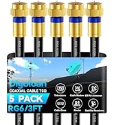 Digoloan Coaxial Cable 3ft 5 Pack, RG6 Coax Cable Cord Extender with Gold F-Type Connector, High ...