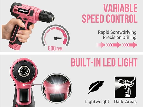 Hi-Spec 8V USB Pink Power Drill Driver