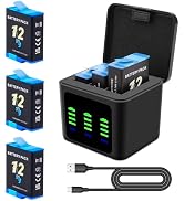 Hero 12 Battery Charger Compatible for Hero 12/11/10/9 Black, 3-Pack 2000mah Battery Replacement,...