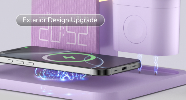 Wireless Charging Station, 7 in 1 Wireless Charger Stand with Alarm Clock