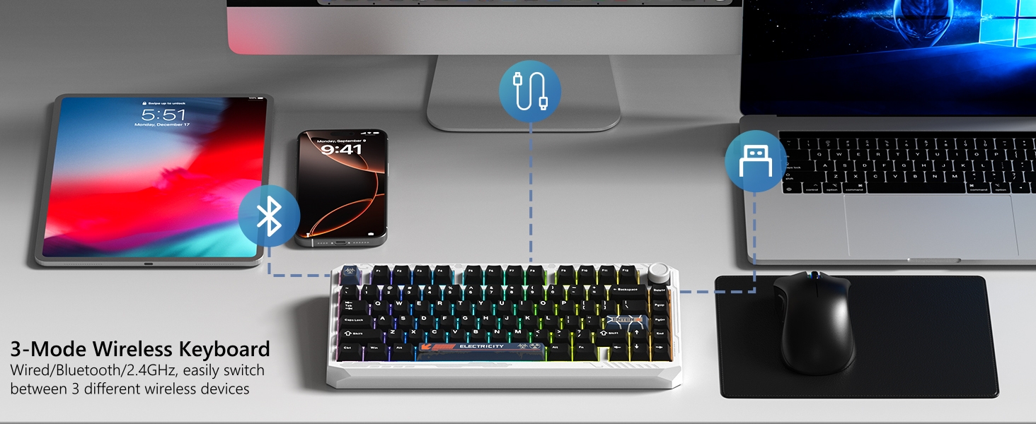 75% Wireless Keyboard with Knob Full Aluminum, VIA/QMK Custom Mechanical Keyboard