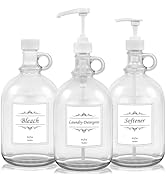 3 Pack Laundry Detergent Dispenser with Pump and Lid, 64 Oz Glass Bottles for Laundry Room Organi...