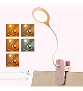 Akynite Desk Lamp LED Clip on Light, 5 Modes 5 Brightness Dimmable Clamp Light, Rechargeable Batt...