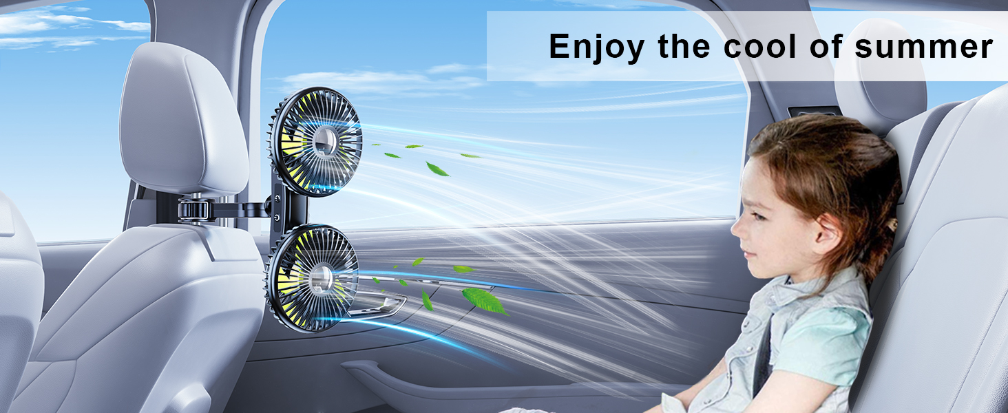 Nauttxon Car Fan Battery Operated for Backseat Kids, 360°Rotatable Car Fan for Backseat