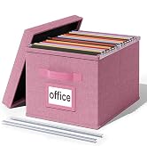 Huolewa Upgraded File Organizer Box with Lid, Decorative File Box with Handle, Linen Hanging File...