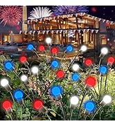 4th of July Decorations Outdoor, 8 Pack Red White and Blue Solar Garden Lights 48 LED, 2 Modes So...