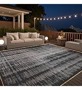 MontVoo Outdoor Rug Waterproof 6x9 ft with Strip Lights Outdoor Patio Rug Mat Reversible Plastic ...