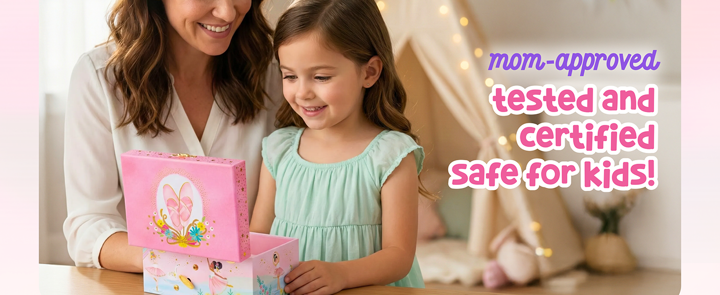 Mom-approved girls musical jewelry box tested and certified safe for kids!