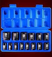 EPAuto 1/2-Inch Drive SAE Shallow Impact Socket Set, CRV, 6-Point 14 Sockets
