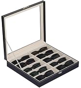 AUTOARK Large Top Glass Lid Sunglasses Organizer Case,10-Slot PU Leather Lockable Storage Box for...