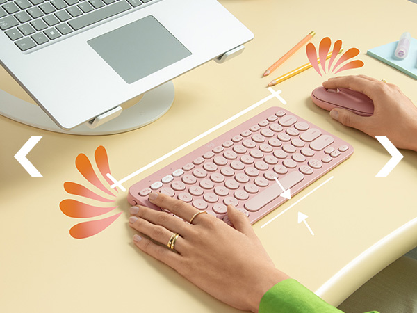 pebble 2 m350s cordless pink mouse with silent clicks and pebble keys k380s wireless rose keyboard