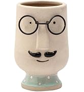 Napco Glasses Mustache Face Design 4.25 x 2.25 x 2.25 inches Beige Black Green Ceramic Flower Suc...