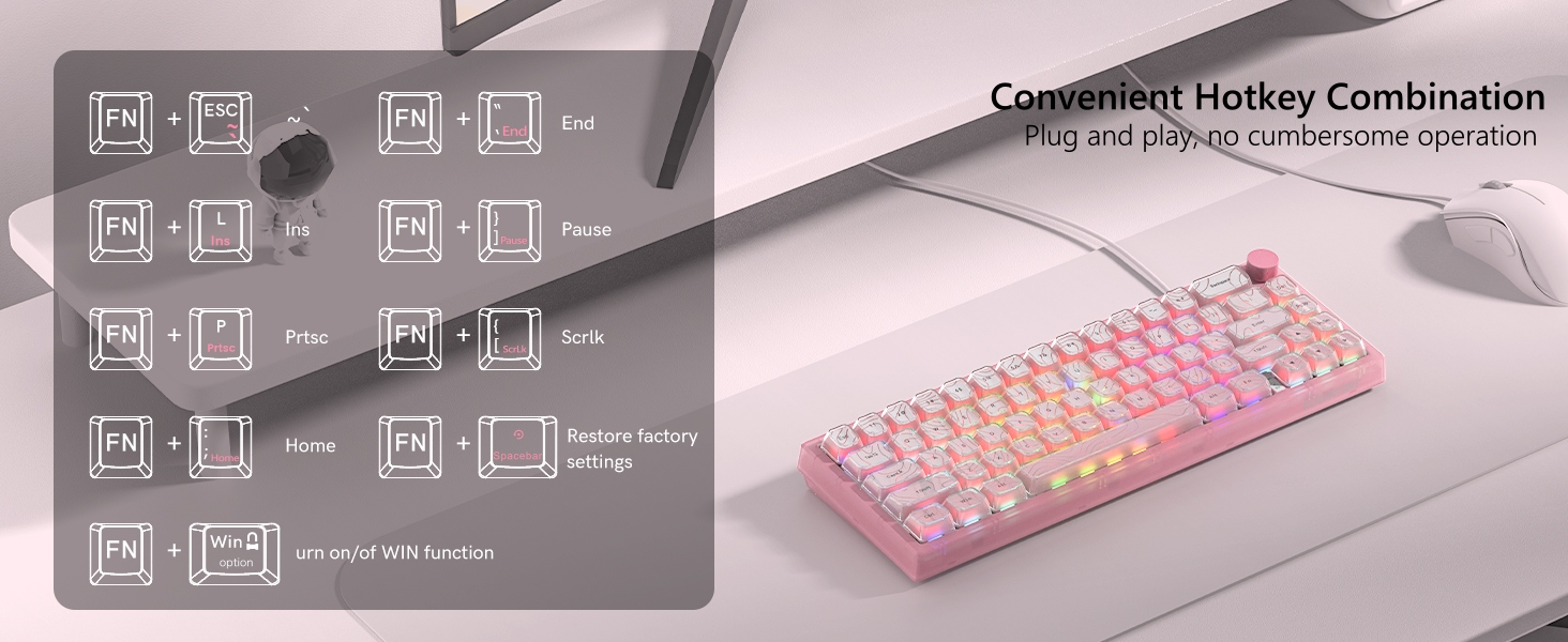 60% Gaming Keyboard Pink, QMK/VIA Creamy Mechanical Keyboard Topographic