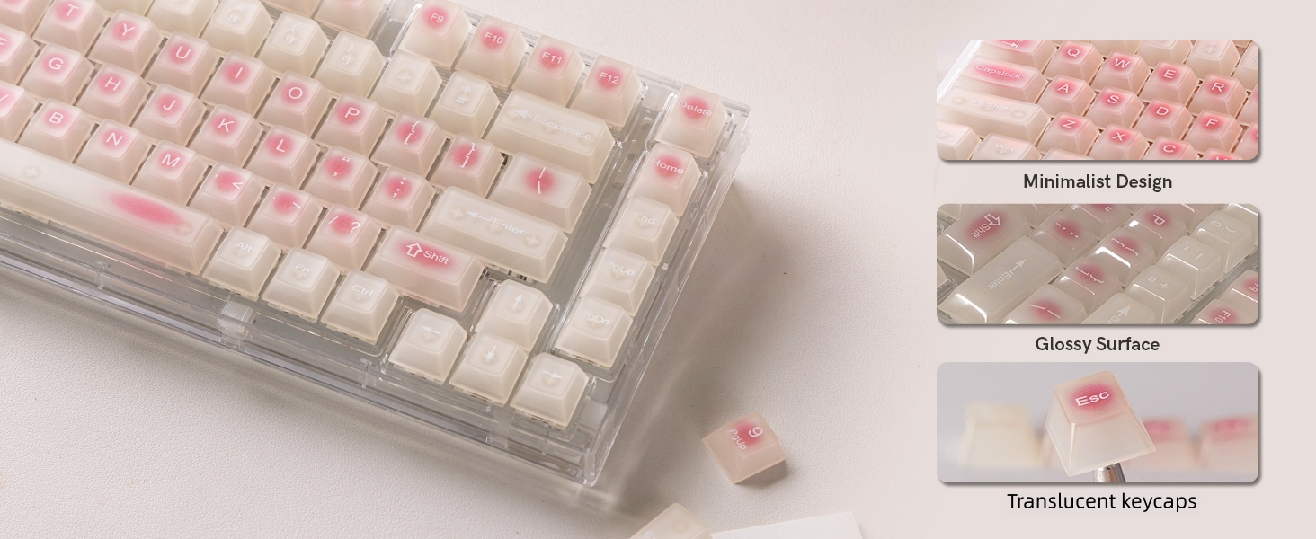 Beige Jade keycaps Clear, Translucent Jelly PC Key cap,Frost Shine Through Cherry profile keycap Set