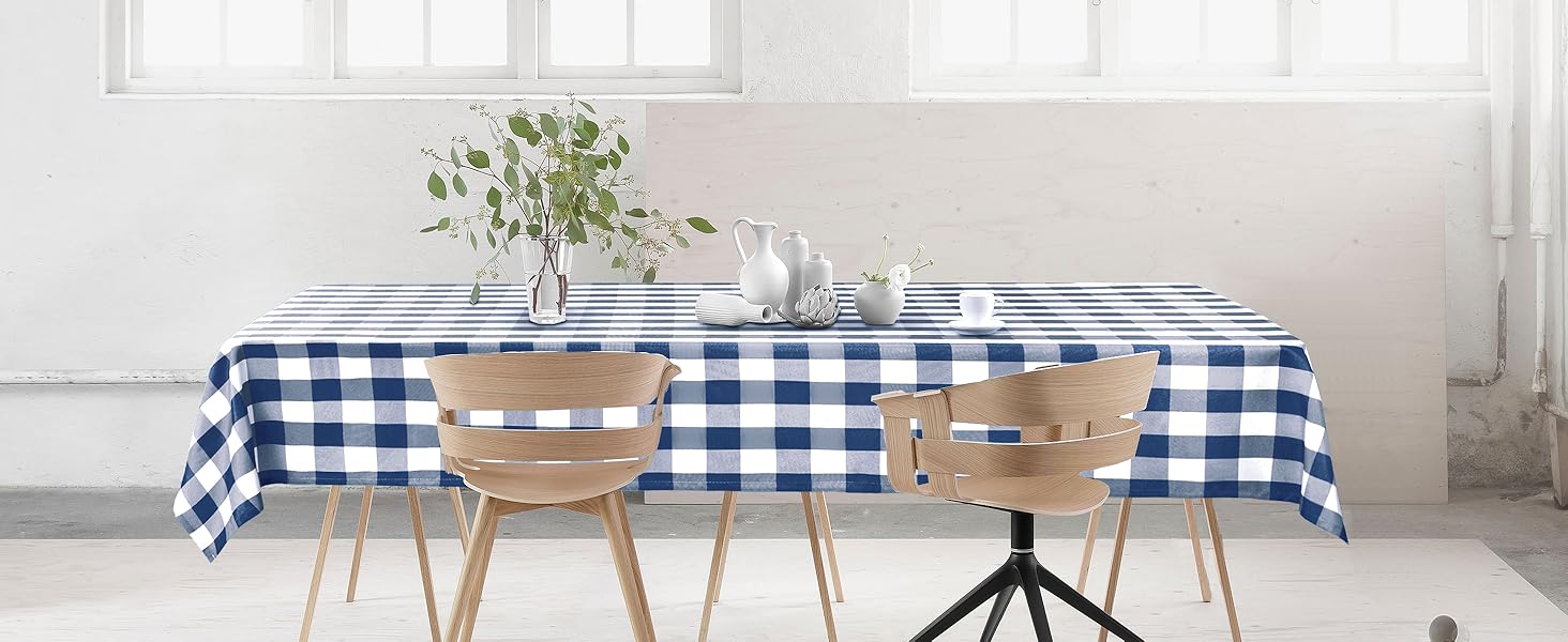 navy blue checkered minimalist tablecloth for kitchen