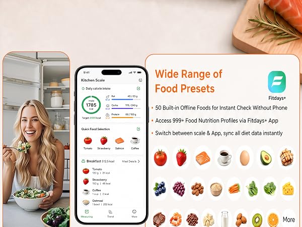 GABTRUK smart food scale with 50 food presets and Fitdays App nutrition sync