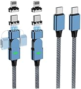 100W 180° Rotation Magnetic Charging Cable, 2 in 1 USB C to USB C/Lightnlng Charger Cable[2 Pack,...