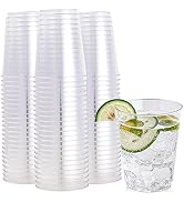 FOCUSLINE 100 Pack Clear Plastic Cups 10 oz Disposable Cups Heavy Duty Plastic Tumblers, Reusable...