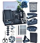 Black Desk Accessories, 24Pcs Office Supplies and Desk Organizers, with Tape Dispenser, Stapler, ...