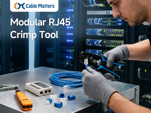 Modular RJ45 Crimp Tool (Ethernet Crimper) with Built-in Wire Cutter and Stripper