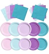 CMUSKO Mermaid Birthday Decorations-150Pcs Pink Blue Purple Plates and Napkins Mermaid Theme Part...