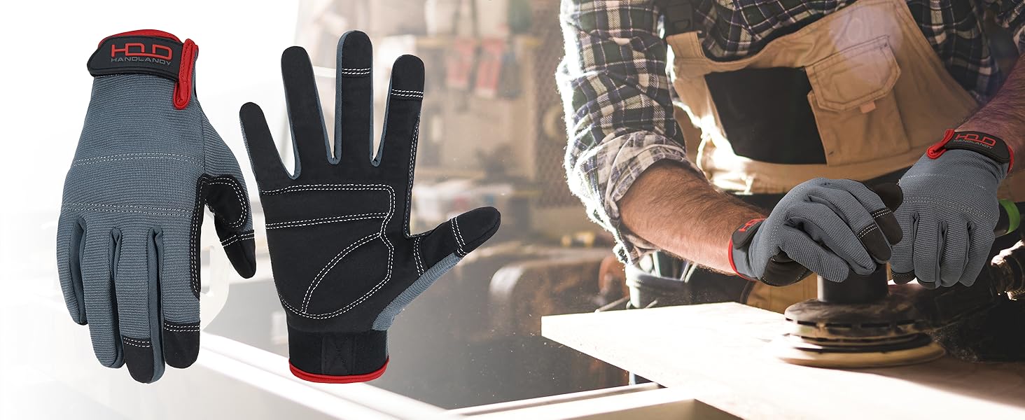 HANDLANDY Work Gloves for Men &amp;amp; Women, Utility Mechanic Working Gloves Touch Screen