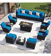 Aoxun 14 Piece Outdoor Patio Furniture Set with 44'' Fire Pit Table, Wicker Rattan Outdoor Furnit...