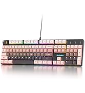 Ussixchare Full Size Mechanical Keyboard, Creamy Keyboard with Number Pad, 104 Keys Wired Gaming ...
