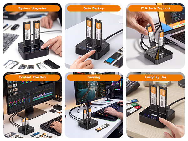 Dual M.2 NVMe SATA SSD Cloner 20Gbps USB 3.2 Gen 2x2 External SSD Offline Duplicator