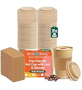ECO SOUL 50 Pack 12 oz Disposable Coffee Cups with Lids &amp; Sleeves Eco-Friendly, Biodegradable, Co...
