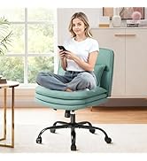 Furmax Criss Cross Legged Office Chair with Wheels, Armless Extra Wide Seat Swivel Desk Chair, Ad...
