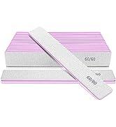 Professional Nail Files for Gel Nails- 60/60 Grit Nail Files for Acrylic Nails, Double Sided Wash...