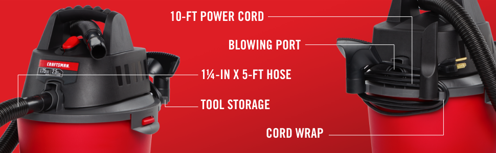 2.5 gallon portable wet dry shop vacuum features hose tools accessories small